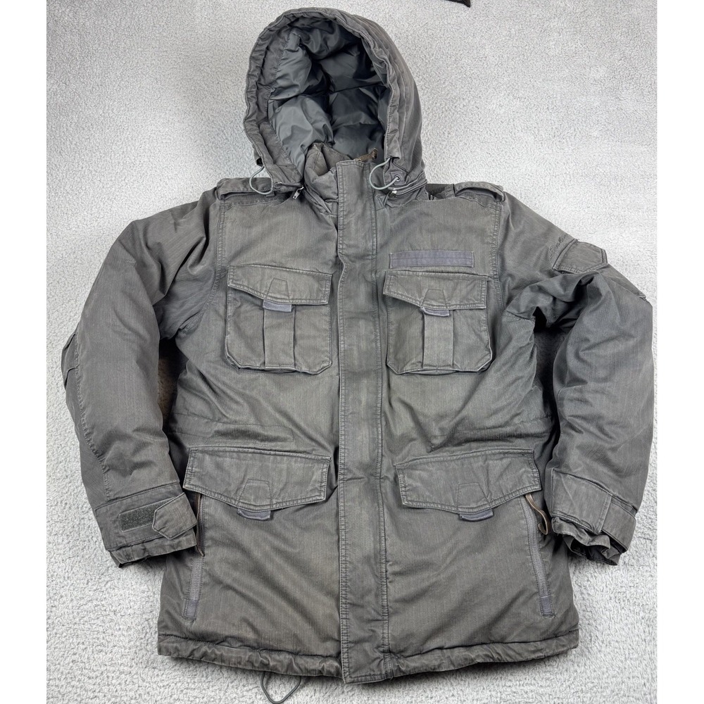 Eddie Bauer Parka Men Medium EB550 Fill Goose Down Hood Quilted Military Jacket